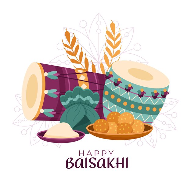 Flat happy baisakhi illustration