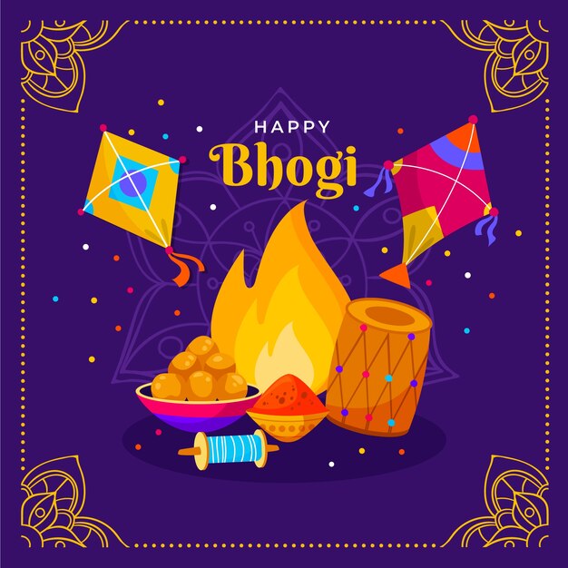 Flat happy bhogi illustration