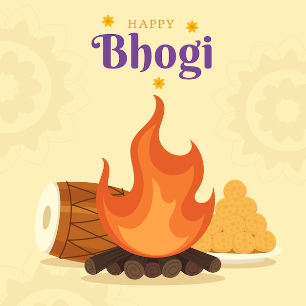 Illustrazione piatta felice bhogi