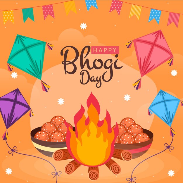 Illustrazione piatta felice bhogi