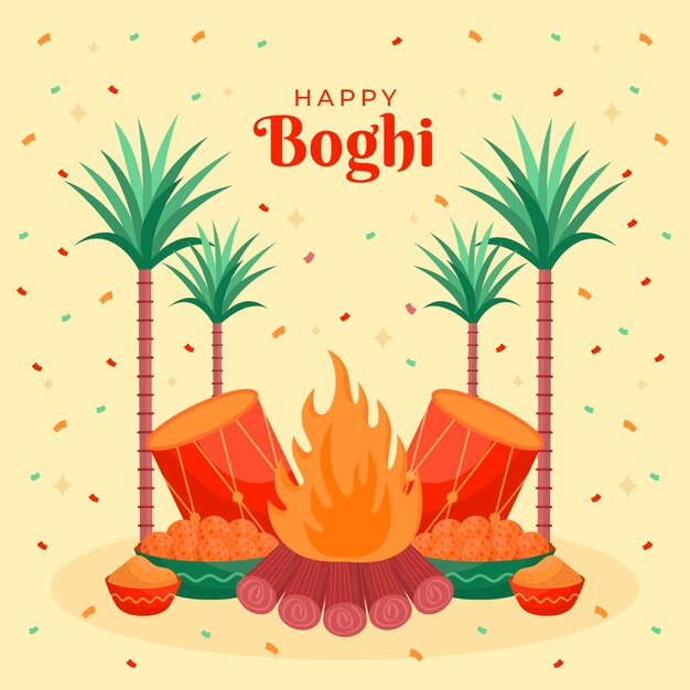 Flat happy bhogi illustration