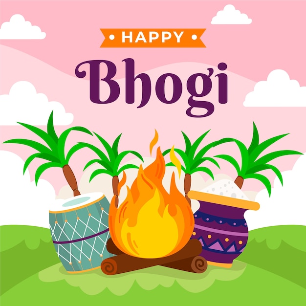 Illustrazione piatta felice bhogi