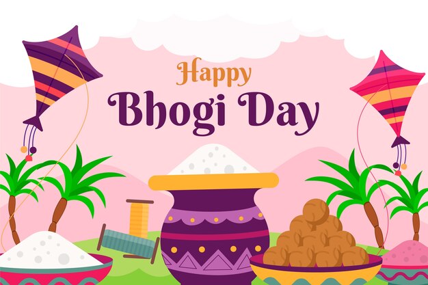 Flat happy bhogi illustration