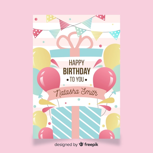 Flat happy birthday card template