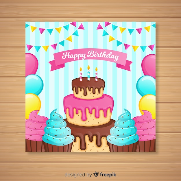 Flat happy birthday invitation card