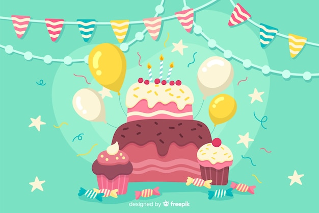 Flat happy birthday party background