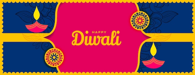 Design piatto felice diwali decorativo in stile indiano banner