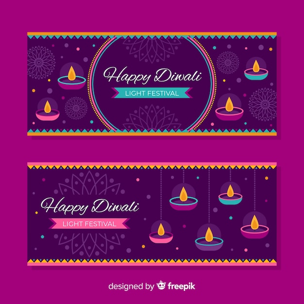 Free vector flat happy diwali web banners