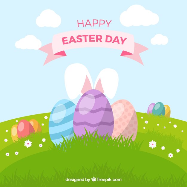 Flat happy easter day background