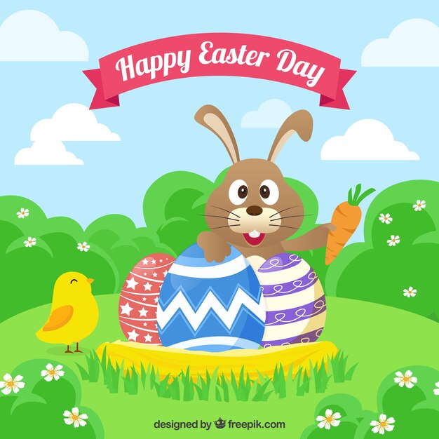Flat happy easter day background