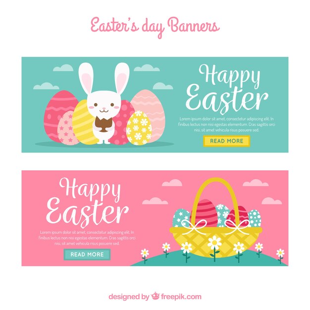 flat happy easter day banners