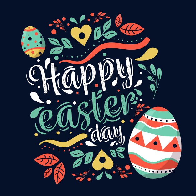 Flat happy easter day lettering concept