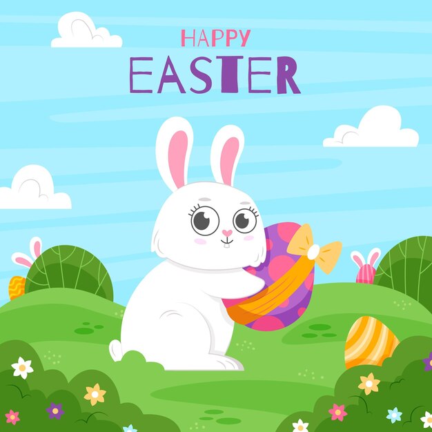 Flat happy easter illustration