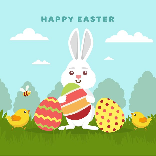 Flat happy easter illustration