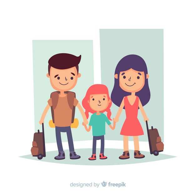 Flat happy family traveling background