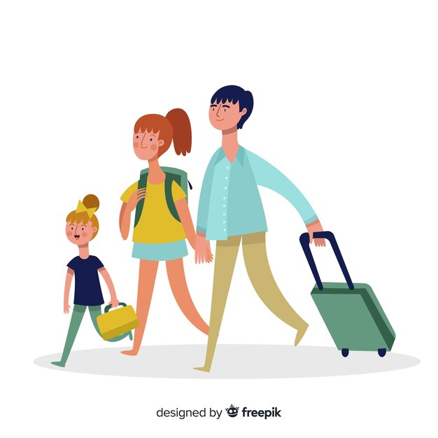 Flat happy family traveling background