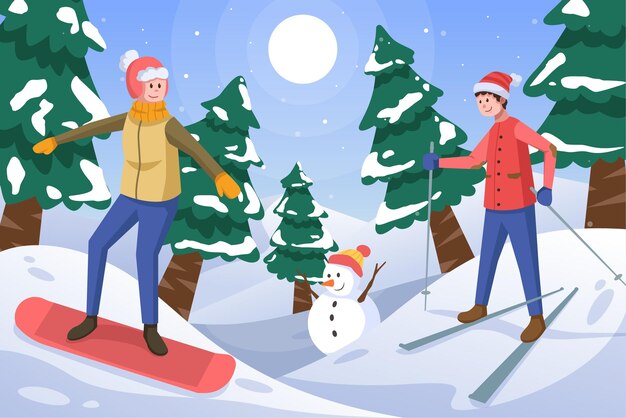 Flat happy fmily winter people background