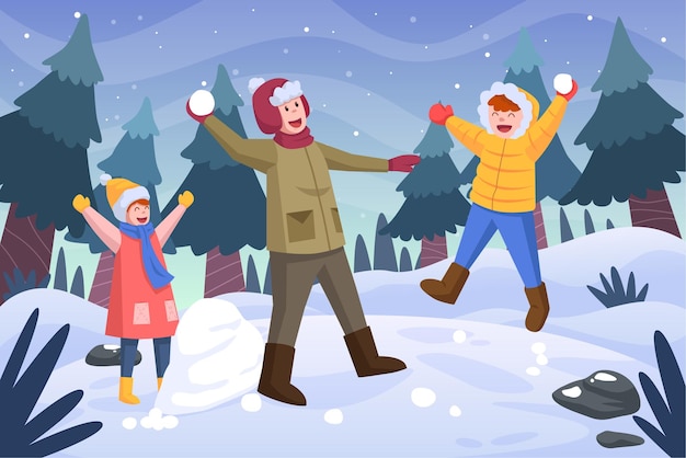 Free vector flat happy fmily winter people background