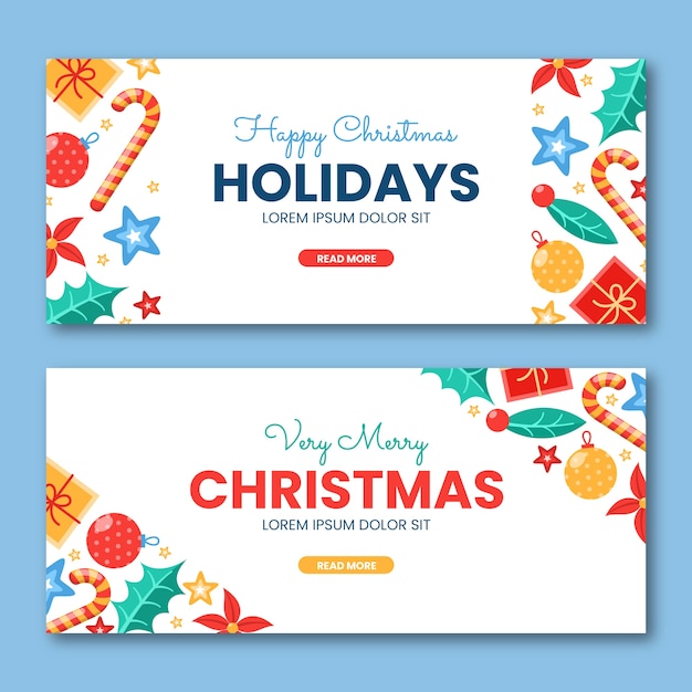 Flat Happy Holidays Christmas Banners Set – Free Vector Download
