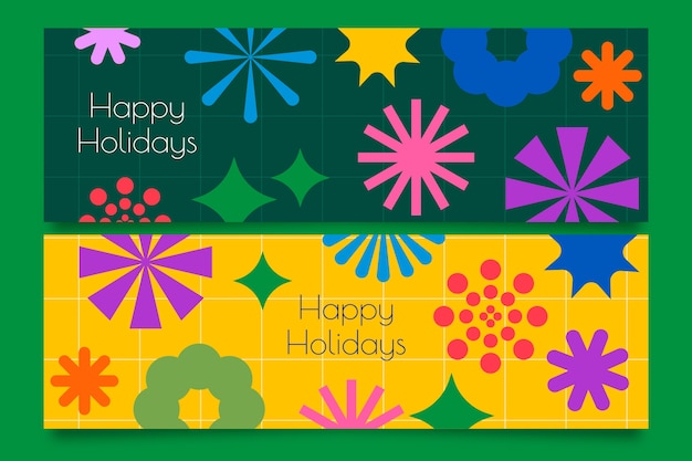 Flat happy holidays christmas banners set