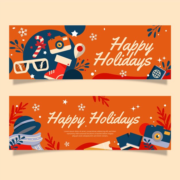 Free Vector flat happy holidays christmas banners set