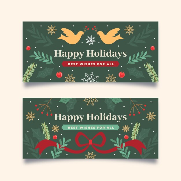 Free Vector flat happy holidays christmas banners set