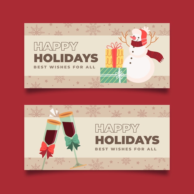 Free vector flat happy holidays christmas banners set