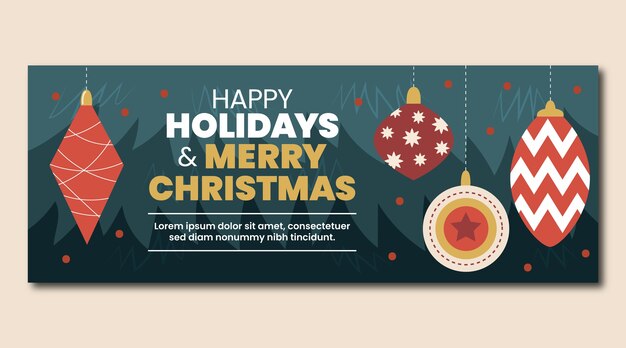 Flat happy holidays horizontal banner