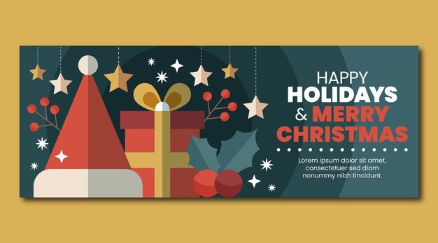 Flat happy holidays horizontal banner