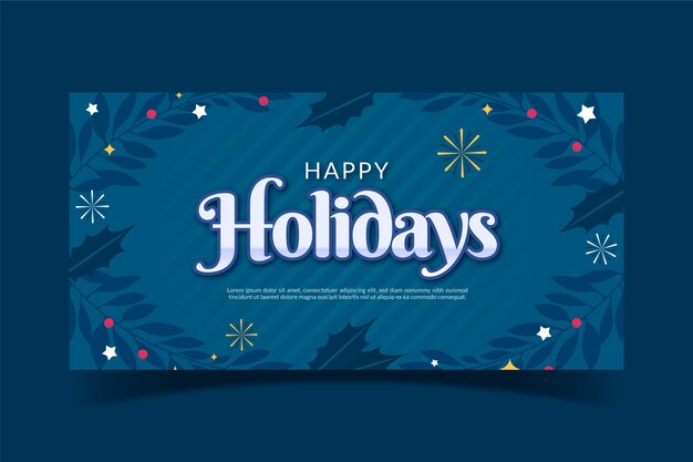 Flat happy holidays horizontal banner