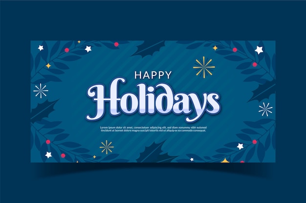 Flat happy holidays horizontal banner