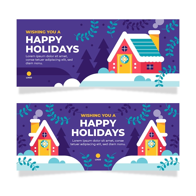 Free vector flat happy holidays horizontal banners set