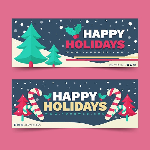 Free vector flat happy holidays horizontal banners set