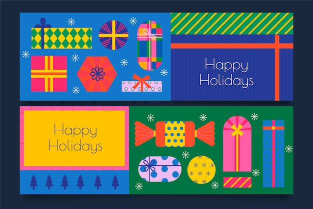 Free vector flat happy holidays horizontal banners set