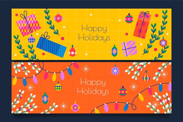 Free vector flat happy holidays horizontal banners set