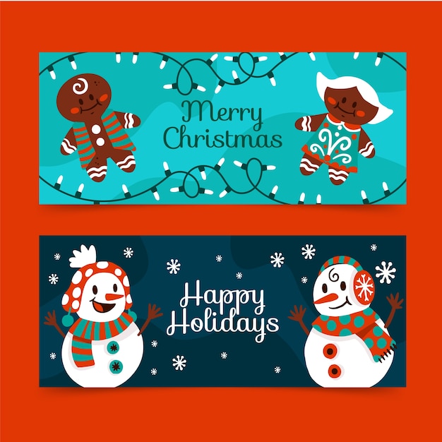 Free vector flat happy holidays horizontal banners set