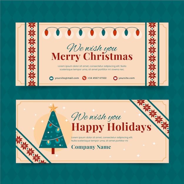 Free vector flat happy holidays horizontal banners set