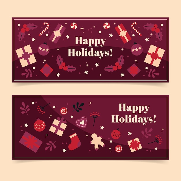 Free vector flat happy holidays horizontal banners set