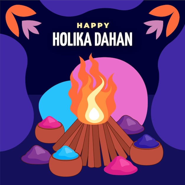 Illustrazione piatta di holika dahan felice