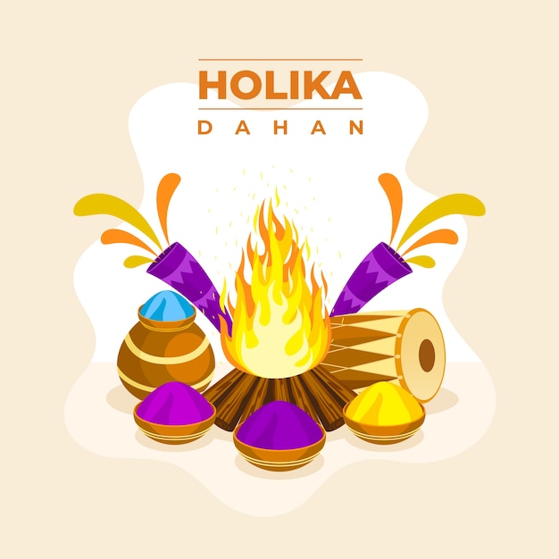 Free vector flat happy holika dahan illustration