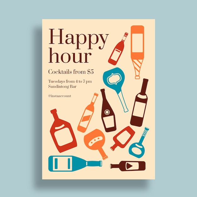 Vettore gratuito modello di poster per l'happy hour piatto