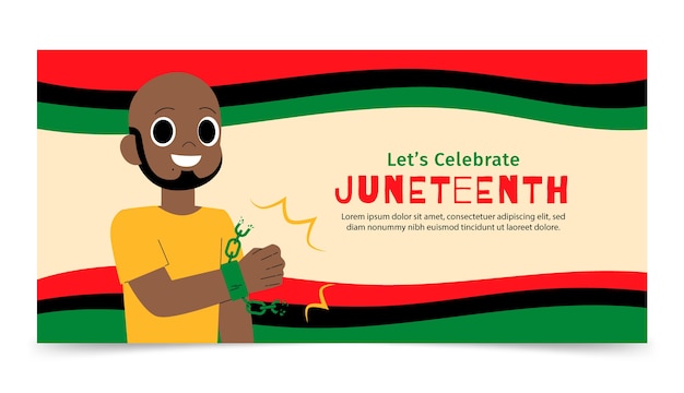 Flat happy juneteenth horizontal banner template