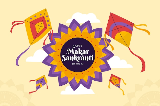 무료 벡터 평면 행복 makar sankranti 배경