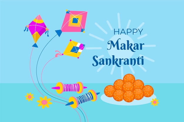 무료 벡터 평면 행복 makar sankranti 배경