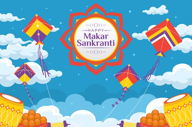 Free Vector flat happy makar sankranti background