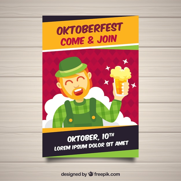 Flat happy man with beer at oktoberfest