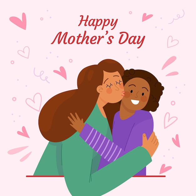 Free vector flat happy mother's day illustration with mother kissing her child