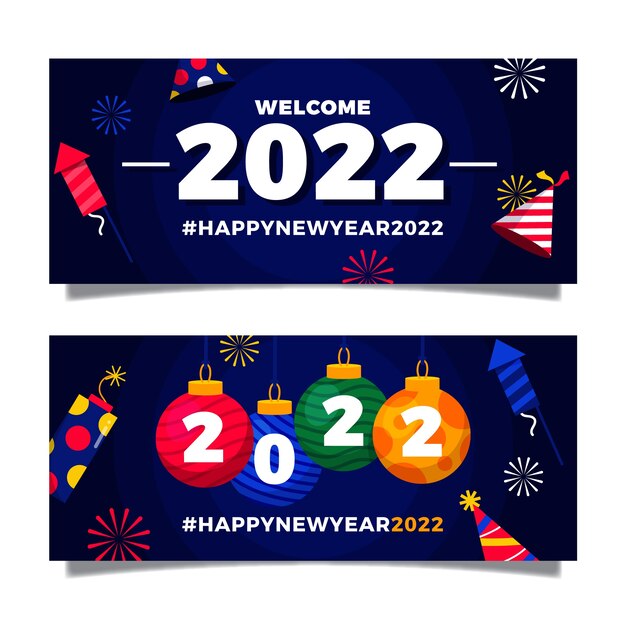 Flat happy new year 2022 banners set