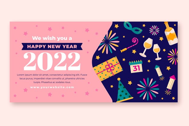 無料ベクター フラット新年あけましておめでとうございます2022水平バナー