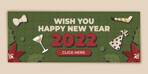 Vettore gratuito banner orizzontale piatto felice anno nuovo 2022